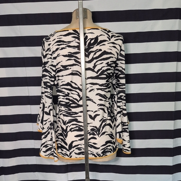 Coco Bianco Black and White Zebra Print Blouse with Yellow Trim - Picture 4 of 8